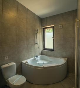 波亚纳布拉索夫万神殿膳食公寓酒店的带浴缸的浴室、卫生间和窗户