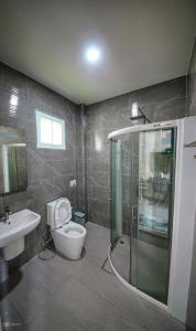 Ban BuaLotus Lake View的带淋浴、卫生间和盥洗盆的浴室