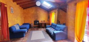 AlajeróEl Drago Rural House的客厅配有2张蓝色的沙发和1张桌子