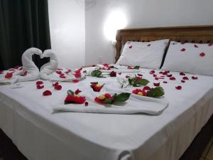 圣弗朗西斯科-迪保拉卡瓦林霍布兰科酒店的一张玫瑰床,两只天鹅和心脏床