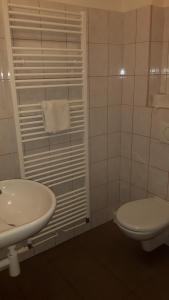 利托梅日采Ubytovna Koupaliště的白色的浴室设有卫生间和水槽。