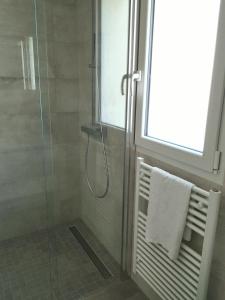 勒芒Chambre d'hôtes du Muguet avec SdB privative的带淋浴的浴室和玻璃门