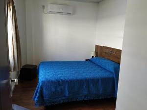 米纳斯Posada La Nona的一间卧室配有蓝色的床和蓝色的毯子
