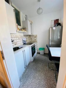 慕尼黑Exclusive Maxvorstadt Studio的一间带水槽和冰箱的小厨房