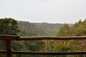 圣弗朗西斯科-迪保拉Pousada Recanto Vale da Serra Chales的木栏杆享有森林美景