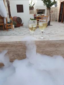 卡西卡斯埃莱尼度假屋的两杯白葡萄酒坐在庭院里