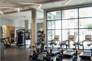 博波尔上湖环境酒店的健身房设有跑步机和椭圆机
