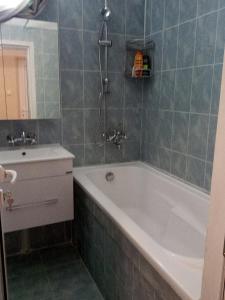 普罗夫迪夫Просторен и добре обзаведен апартамент Oborishte 39 str的带浴缸和盥洗盆的浴室