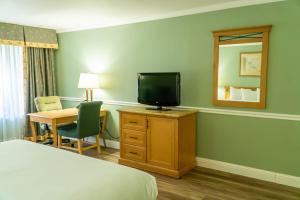 弗雷斯诺皮卡迪利酒店的酒店客房配有一张床和一张书桌及一台电视