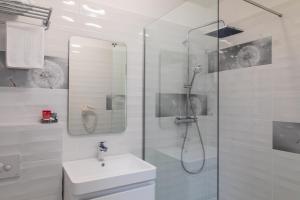 布拉索夫Casa Andreea的带淋浴、卫生间和盥洗盆的浴室