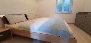 腓特烈港FN City Bungalow的一间卧室配有一张木架大床