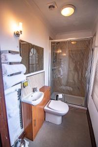 伍德布里奇The Station Guest House的浴室配有卫生间、盥洗盆和淋浴。