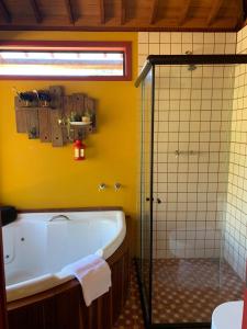 卢米亚Canto da Colina Lumiar的带浴缸和玻璃淋浴间的浴室。