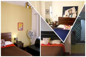 瓜达拉哈拉Hostel Hospedarte Centro的卧室两张照片,配有两张床