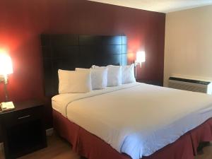 圣安吉洛Red Roof Inn & Suites San Angelo的酒店客房带一张大床,带白色床单