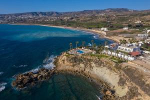帕福斯Vrachia Beach Hotel & Suites - Adults Only的棕榈树海滩的空中景致
