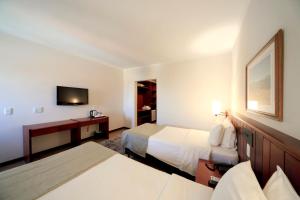 索罗卡巴Sorocaba Park Hotel by Atlantica的酒店客房设有两张床和电视。