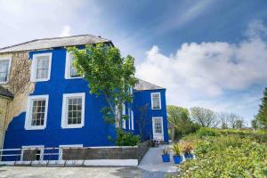 巴里菲尔特Granville House Apartments的蓝色的房子,设有白色窗户