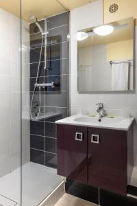 圣克洛德圣休伯特酒店的一间带水槽和淋浴的浴室