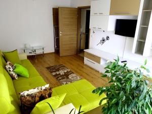 奥拉迪亚Urban Retreat Luxury HideAway的客厅配有绿色沙发和电视