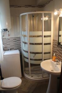 米哈斯拉波萨达旅馆的带淋浴、卫生间和盥洗盆的浴室
