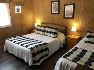 特木科卢安科酒店的酒店客房设有两张床和两盏灯。