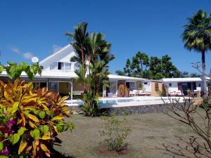 AmbaroVilla Tonga Soa的前面有棕榈树的房子