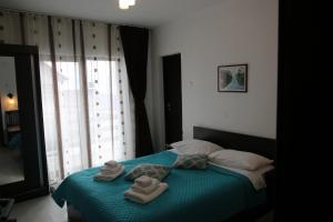 兰卡Cabana Transalpina的卧室配有带毛巾的窗户。