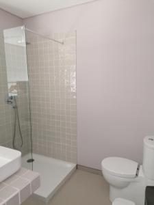贡多马尔Green Villas Douro的浴室配有卫生间、淋浴和盥洗盆。