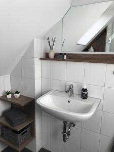 安克拉姆Ferienwohnung Siedlungsnest的一间带水槽和镜子的浴室