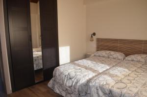 索托德尔瓦尔科La Quintana del Castillo的一间卧室配有一张大床和镜子
