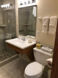 以法莲Bay Breeze Resort的浴室配有卫生间、盥洗盆和淋浴。
