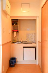 东京上野之家分館家庭房的一个带水槽和柜台的小厨房