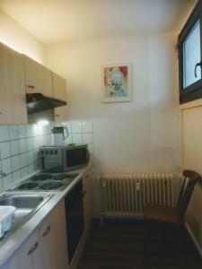 汉诺威Hannover Messe Wohnung 2的一间带炉灶和微波炉的小厨房