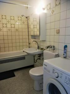 汉诺威Hannover Messe Wohnung 2的浴室配有卫生间、盥洗盆和洗衣机。