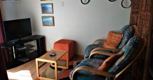 克拉伦斯Thaba Lehae的客厅配有沙发、椅子和电视