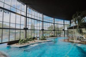 安旱斯达塞拉H2hte议会理疗SPA酒店的一座大型游泳池,位于一座带窗户的建筑内