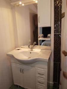 卡夫尔高原Les GREVILLEAS的浴室设有白色水槽和镜子