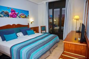 美洲海滩中央中心酒店 - 仅限成人的一间卧室配有一张床、一张书桌和一台电视