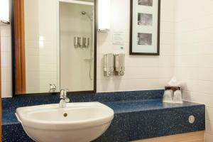 布伦特里希尔顿布伦特里汉普顿酒店的一间带水槽和淋浴的浴室