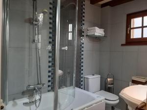 ValdecillaPosada El Hidalgo的带淋浴、卫生间和盥洗盆的浴室