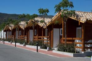 贝尼卡西姆Bonterra Resort的前面一排树木林立的木结构建筑