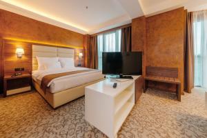 波德戈里察新星酒店的配有一张床和一台平面电视的酒店客房