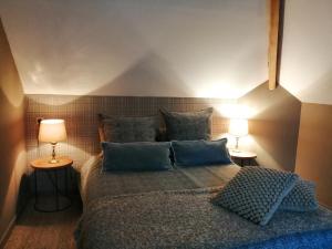 VadencourtLaclos des champs的一间卧室配有一张大床和两盏灯