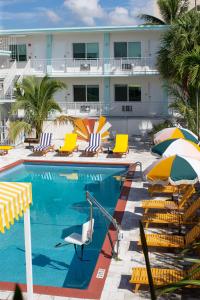 迈阿密Selina Gold Dust的酒店游泳池设有椅子和遮阳伞