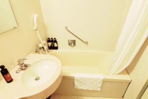 立川市立川丽晶酒店的浴室配有盥洗盆、卫生间和浴缸。