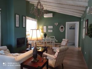 孔斯坦蒂纳Finca La Favorita的客厅拥有绿色的墙壁,配有沙发和椅子