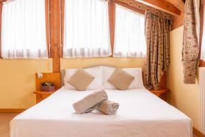 迪马罗Nevesole Folgarida Resort Aparthotel的一间卧室配有一张带白色床单和窗户的床。
