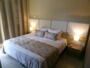 萨兰托Hotel Salento Plaza的一间卧室配有一张大床和两盏灯