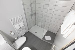 汉诺威麦克林黑德酒店的一间带卫生间和淋浴的小浴室